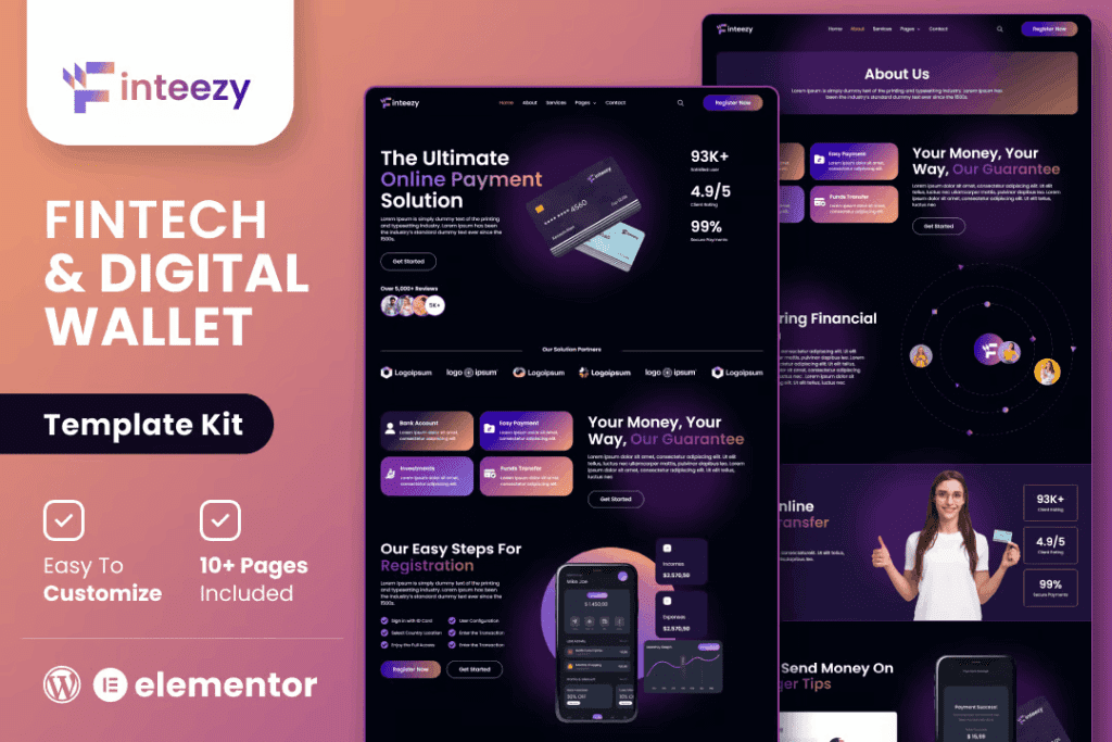 کیت قالب المنتور فین تک و کیف پول دیجیتال Finteezy